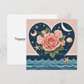 Hart Rozen Moons Seashells Zee Magische Valentijn Feestdagenkaart (Voorkant / Achterkant)