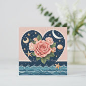 Hart Rozen Moons Seashells Zee Magische Valentijn Feestdagenkaart (Staand voorkant)
