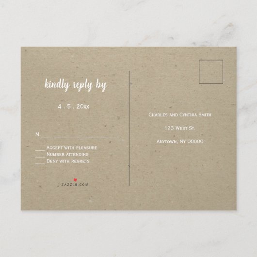 Hart rustieke bruiloft RSVP briefkaarten (Achterkant)