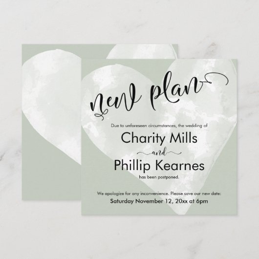 Hart Sage Groen Uitgesteld Bruiloft Nieuw Plan Kaa (Voorkant / Achterkant)