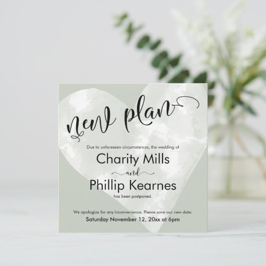 Hart Sage Groen Uitgesteld Bruiloft Nieuw Plan Kaa (Staand voorkant)