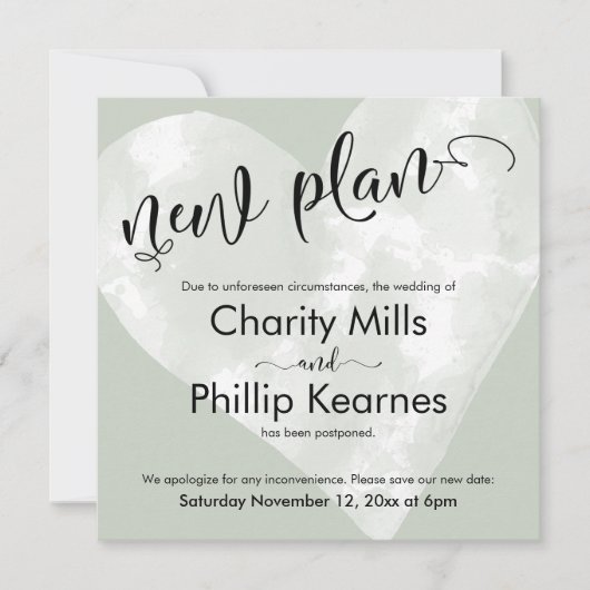 Hart Sage Groen Uitgesteld Bruiloft Nieuw Plan Kaa (Voorkant)