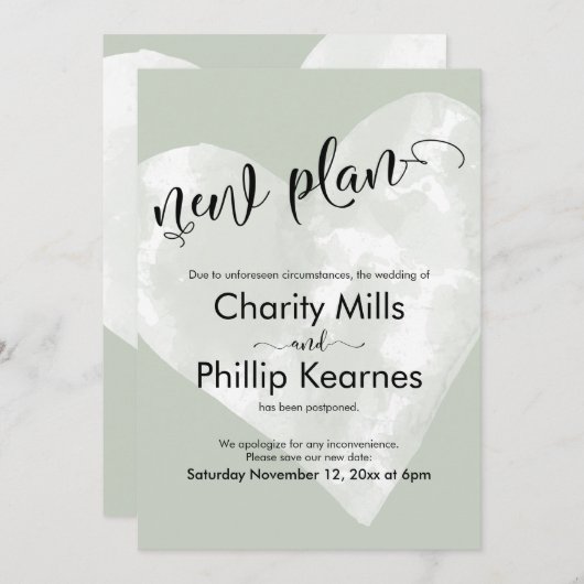 Hart Sage Groen Uitgesteld Bruiloft Nieuw Plan Kaa (Voorkant / Achterkant)