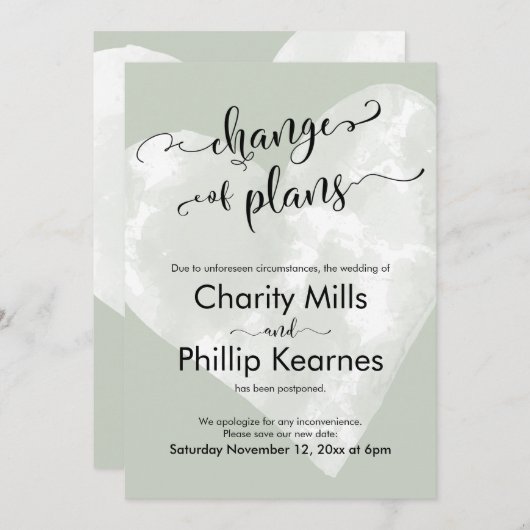 Hart Sage Groen Uitgestelde Huwelijksverandering v (Voorkant / Achterkant)