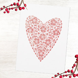Hart Scandinavisch Rood Wit Wintervakantie Feestdagenkaart
