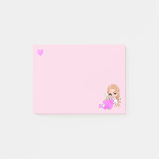 Hart & Schattig Fee met Madeliefje op Licht Roze Post-it® Notes (Voorkant)