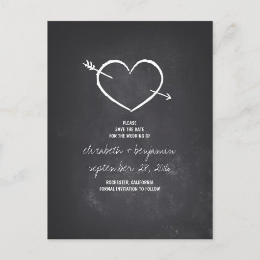 Hart schattig krijtbord save the date briefkaarten (Voorkant)