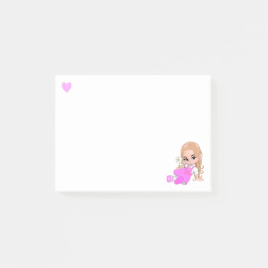Hart & Schattige Fee met Madeliefje op Witte Achte Post-it® Notes (Voorkant)