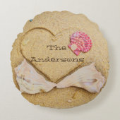 hart, schelpen, + Liefde op het strand aangepaste  Rond Kussen (Voorkant)