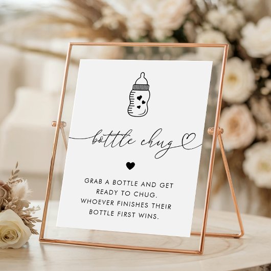 Hart Script Baby Shower Fles Chug Game Bord Poster