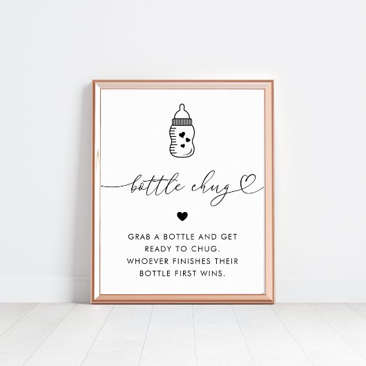 Hart Script Baby shower Fles Chug Game Sign Poster