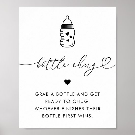 Hart Script Baby shower Fles Chug Game Sign Poster (Voorkant)