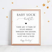 Hart Script Baby Sock Hunt Baby shower Game Sign Poster