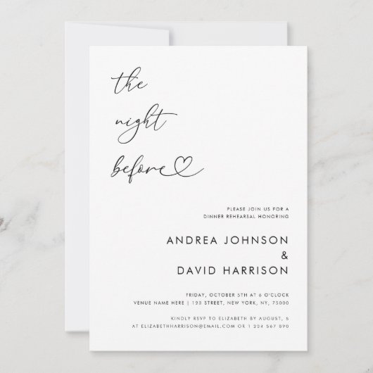 Hart script de avond voor repetitie diner kaart (Voorkant)