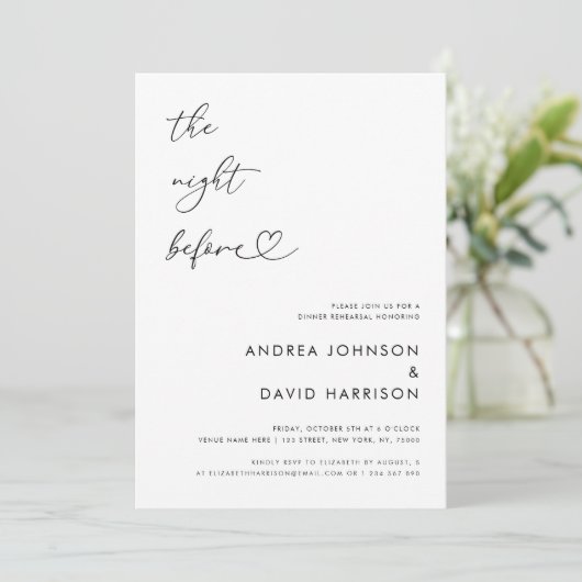 Hart script de avond voor repetitie diner kaart (Staand voorkant)