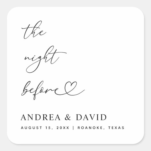 Hart script de avond voor repetitie diner vierkante sticker (Voorkant)