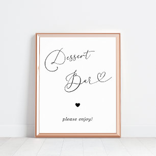 Hart Script Dessert Bar Zwart Wit Trouwbord Poster