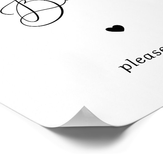 Hart Script Dessert Bar Zwart Wit Trouwbord Poster (Hoek)