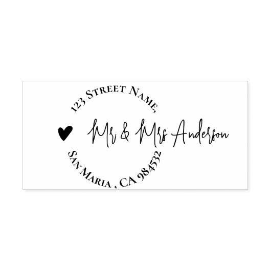 Hart Script Familienaam Bruiloft Retouradres Zelfinktende Stempel (Design)