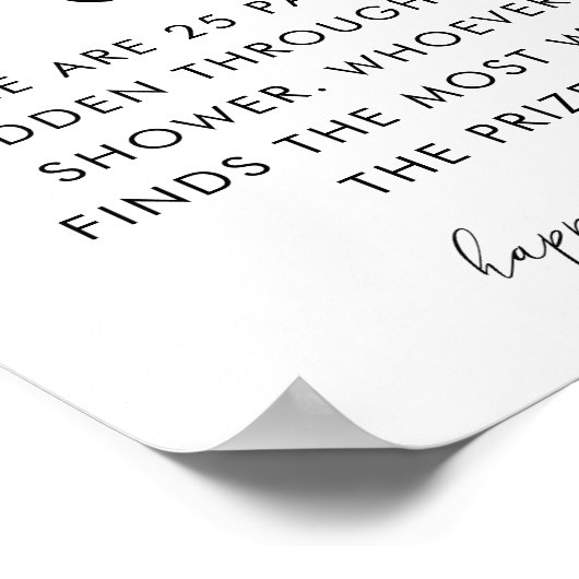 Hart Script Fopspeen Hunt Baby shower Spel Sign Poster (Hoek)