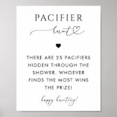 Hart Script Fopspeen Hunt Baby shower Spel Sign Poster (Voorkant)