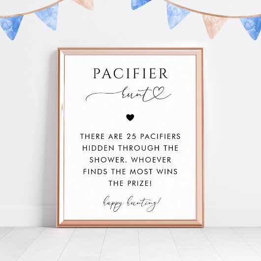 Hart Script Fopspeen Hunt Baby shower Spel Sign Poster
