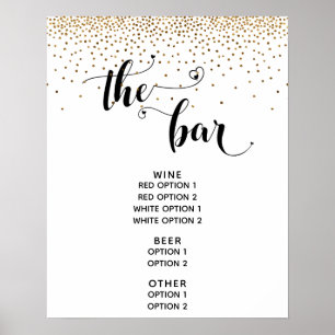 Hart Script & Gouden Confetti "The Bar" Menuboard Poster