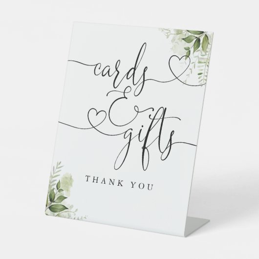 Hart Script Groen Bloemen Kaarten en geschenken Reclamebord Met Voetstuk (Voorkant)