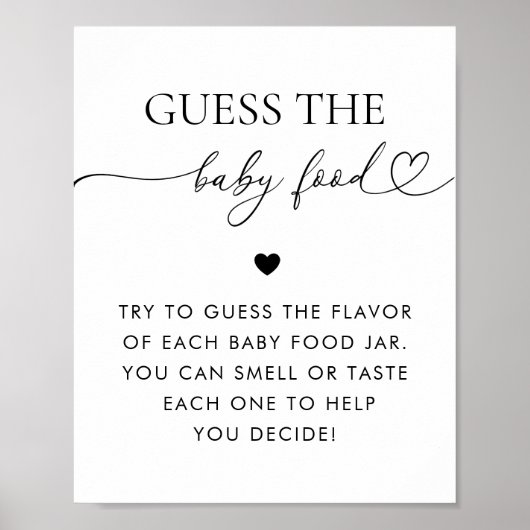Hart Script Guess the Baby Food Shower Game Poster (Voorkant)