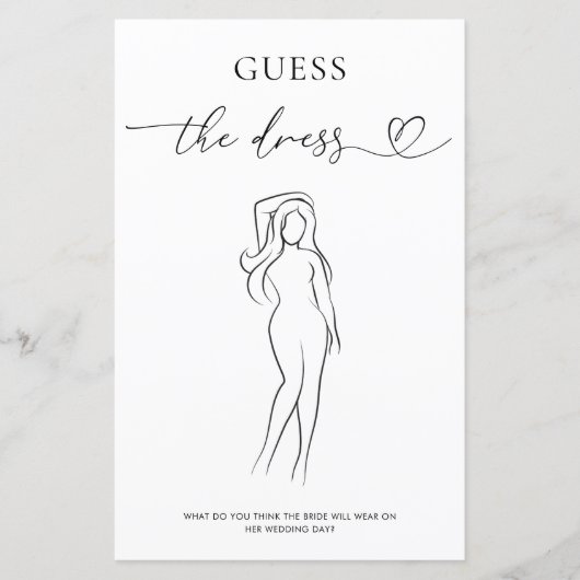Hart Script Guess the Dress Vrijgezellenfeest Game (Voorkant)
