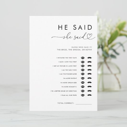 Hart script Hij zei dat ze zei Vrijgezellenfeest s Kaart (Staand voorkant)