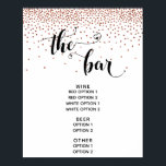 Hart Script & Koper Confetti "The Bar" Menubord Poster<br><div class="desc">Onderdelen in deze collectie hebben prominente frases in een onderscheidend,  elegant lettertype met harten,  samen met een grafisch element dat koperkleurige confetti weergeeft. In dit menubord staat het script "the bar". Gebruik de sjabloonvelden om uw details toe te voegen en maak dit ontvangstbord tot het uwe. // 80 //</div>