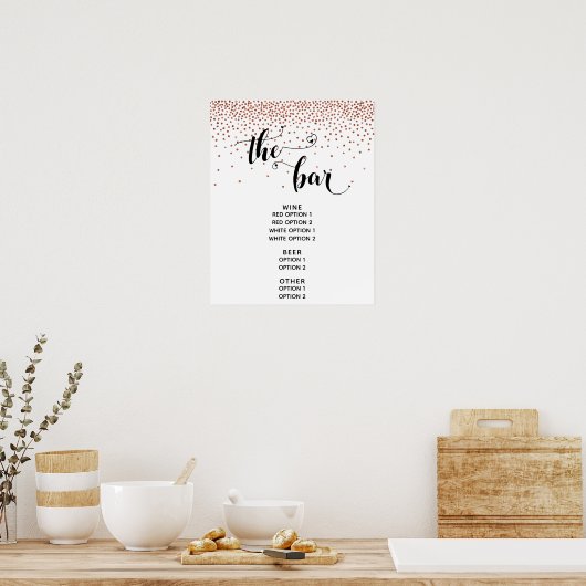 Hart Script & Koperen Confetti "De Bar" Menuboard Poster (Keuken)