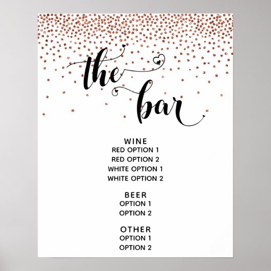 Hart Script & Koperen Confetti "De Bar" Menuboard Poster (Voorkant)