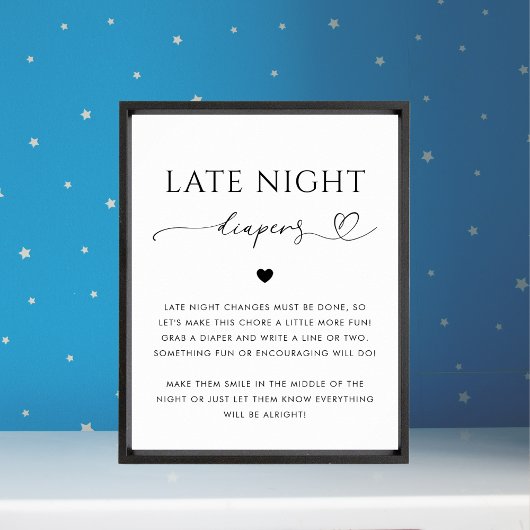 Hart Script Late Night Luiers Baby shower Teken Poster