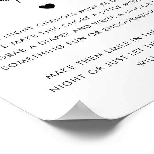 Hart Script Late Night Luiers Baby shower Teken Poster (Hoek)