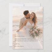 Hart Script Lettering Romantische Foto Huwelijk Bedankkaart (Achterkant)