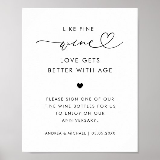 Hart Script Like Fijne Wijn Gastenboek Trouwbord Poster (Voorkant)