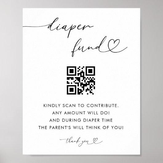 Hart Script Luier Fund Baby shower teken Poster (Voorkant)