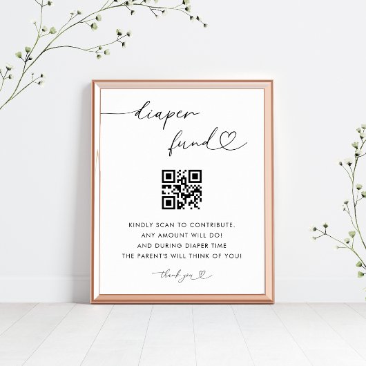 Hart Script Luier Fund Baby shower teken Poster