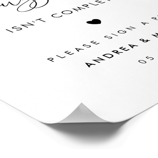 Hart Script Minimalistisch Gastenboek Trouwbord Poster (Hoek)