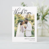 Hart Script Modern Foto Bruiloft Bedankkaart (Staand voorkant)