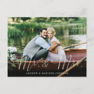 Hart Script Mr. & Mrs Wedding Elopement Briefkaart