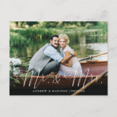 Hart Script Mr. & Mrs Wedding Elopement Briefkaart (Voorkant)