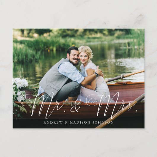 Hart Script Mr. & Mrs Wedding Elopement Briefkaart (Voorkant)