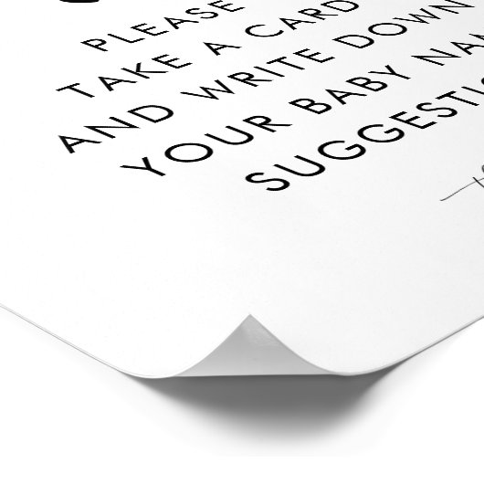 Hart Script Naam Suggesties Baby shower Teken Poster (Hoek)