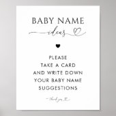 Hart Script Naam Suggesties Baby shower Teken Poster (Voorkant)