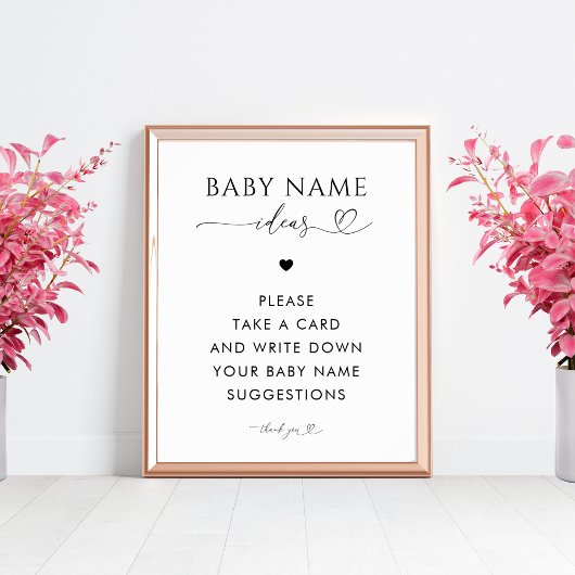 Hart Script Naam Suggesties Baby shower Teken Poster