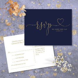 Hart Script Navyblauw En Gouden Liedverzoek Uitnodiging Briefkaart