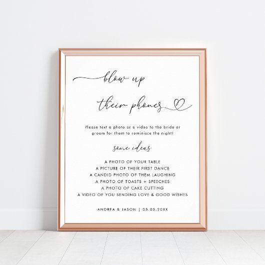 Hart script opblazen hun telefoons bruiloft teken poster